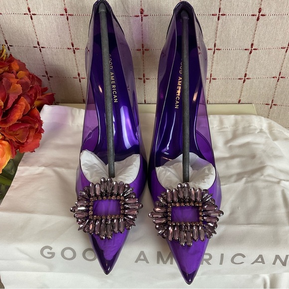 Good American 'CINDER-F*CKING-RELLA' Clear PUMP Size 9.5 Purple New Stiletto - Picture 4 of 7